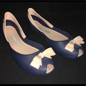 Melissa Queen Peep-Toe Ballet Flats -Navy Pink s10